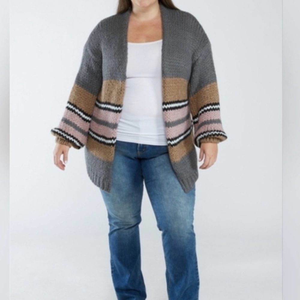 Cozy Striped Gray and Tan Sweater